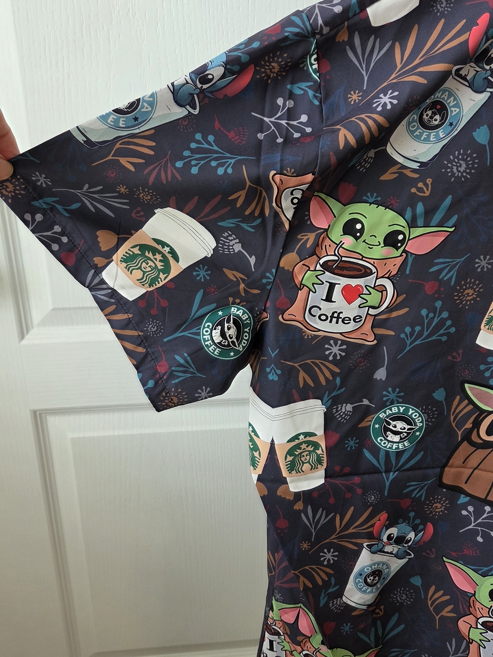 Star WARS Baby Yoda I ❤️ Coffee Hawaiian Coffee Button Front Shirt -Size 2XL